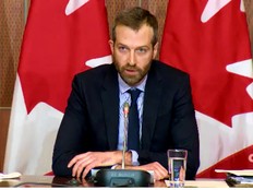 Quebec MP Joël Lightbound speaks to reporters Tuesday at a news conference on Parliament Hill about 'political polarization and the COVID-19 pandemic'.