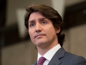 Prime Minister Justin Trudeau pictured on Feb. 14 after invoking the Emergencies Act.