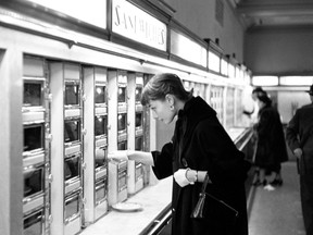 Breakfast at Tiffany's, lunch at the Automat: Audrey Hepburn makes a selection.