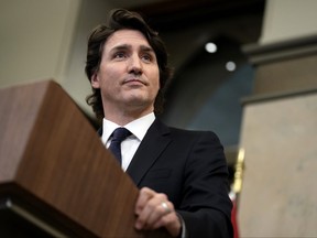 Prime Minister Justin Trudeau speaks to media about the ongoing protests in Ottawa and blockades at various Canada-U.S. borders on Friday.