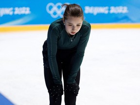 FILE PHOTO: 2022 Beijing Olympics - Figure Skating - Training - Rink Capital Indoor Stadium, Beijing, China - February 14, 2022. 
Kamila Valieva of the Russian Olympic Committee during training. REUTERS/Evgenia Novozhenina/File Photo