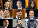 Mögliche Anwärter auf die Führung der Konservativen auf Bundesebene, von links nach rechts von oben: Pierre Poilievre, Peter MacKay, Leslyn Lewis, Michelle Rempel Garner, Michael Chong, Jason Kenney, Brad Wall, Derek Sloan und ein Lastwagen (?).