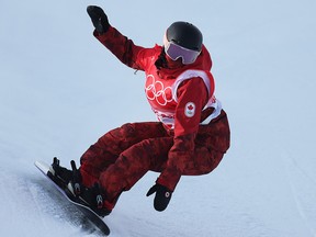Elizabeth Hosking of Team Canada competes during the Women's Snowboard Halfpipe Final on Day 6 of the Beijing 2022 Winter Olympics.
