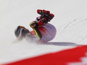 Nina O'Brien of Team United States crashes out during the Olympic Games 2022, Women's Giant Slalom.