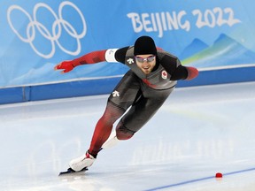 Laurent Dubreuil of Canada skates to a silver medal in the 1,000 metres.