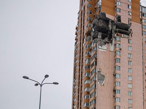 A damaged building is seen in Kyiv on March 1.