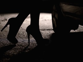 Silhouette of female legs in high heels coming to car, prostitution, sex tourism