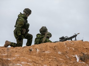 Members of the Canadian army participate exercises in Adazi, Latvia, on March 7.
