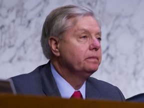 Sen. Lindsay Graham (R-SC) listens at a hearing of the Senate Judicary Committee's Subcommittee on Crime and Terrorism in the Hart Senate Office Building on Capitol Hill May 8, 2017 in Washington, DC.
