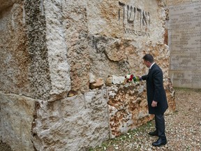 Ukraine President Volodymyr Zelensky visiting the Yad Vashem Holocaust memorial complex in Jerusalem in this handout photograph released on January 24, 2020.
