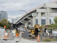 Construction on a section of the Reseau Express Metropolitain (REM) light rail system in Montreal is seen on Oct. 2, 2021.