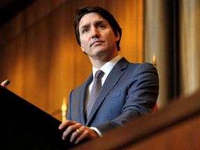 Canada's Prime Minister Justin Trudeau speaks at a press conference in Ottawa, Ontario, Canada March 22, 2022.