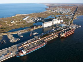 The port in Churchill, Man., on Hudson Bay, is seen in a file photo from 2012. The port should become a new transportation gateway for the shipping of Canadian fuel to Europe and the Indo-Pacific, reducing the world's reliance on Russian oil and the amount of money being poured into Vladimir Putin's war machine, writes Peter MacKay.