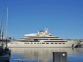 Russian billionaire Alisher Usmanov's yacht Dilbar in Barcelona in 2017.