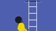 Young black female character holding a ladder. Going up. Successful career. Opportunities. Conceptual vector illustration, clip art