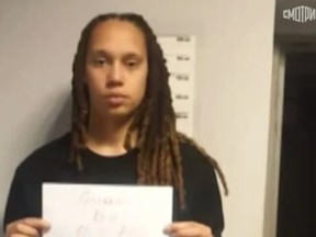 A photo of American professional basketball player Brittney Griner appeared on a Russian news channel after her arrest at the Moscow airport for allegedly having hashish oil in her luggage.