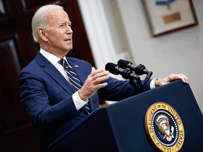 U.S. President Joe Biden announces new economic actions against Russia at the White House on March 11, 2022.