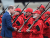 Prince William speaks with Canadian Rangers and Junior Rangers carrying Lee-Enfield rifles in Whitehorse, in 2016.