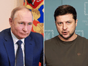 Although the mayors of Ukraine's Russian-speaking cities have denounced Russian President Vladimir Putin, left, and pledged support for Ukrainian President Volodymyr Zelenskyy, right, their pro-Russian pasts are troubling, writes Adam Zivo.