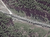 A satellite image shows the northern end of a stalled convoy of Russian logistics and resupply vehicles, southeast of Ivankiv, Ukraine, February 28, 2022.