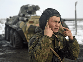 A Russian soldier takes part in drills in the southern Rostov region of Russia, January 26, 2022, before the invasion of Ukraine.