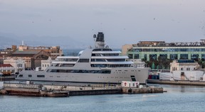 The Solaris superyacht, owned by Russian billionaire Roman Abramovich, moored in Barcelona on March 1.