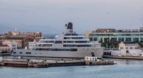 The Solaris superyacht, owned by Russian billionaire Roman Abramovich, moored in Barcelona on March 1.