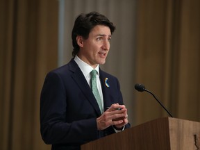 Justin Trudeau, Canada's prime minister, speaks during a news conference following an Incident Response Group meeting on the situation in Ukraine on Parliament Hill in Ottawa, Ontario, Canada, on Monday, Feb. 28, 2022.