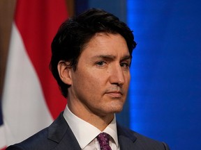 Prime Minster Justin Trudeau attends a press conference in London, England, regarding the Russian invasion of Ukraine, on March 7, 2022. Speaking to a Ukrainian-Canadian community in the Toronto area last week, Trudeau said there have been "slippages" in democracy worldwide. Rex Murphy suggests one such slippage occurred in Canada.