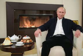 Russian President Vladimir Putin congratulates believers on Orthodox Easter in his residence outside Moscow on April 19, 2020, during a strict COVID-19 lockdown.