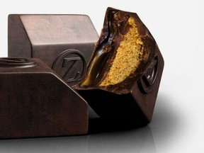 Sweet Torture combines French walnut praliné, phyllo dough and Valencia almonds into a refined 40 per cent Ivory Coast milk chocolate, imparting a crunchy texture common to Middle Eastern pastries such as baklava under a Venezuelan and Madagascan blend 70 per cent dark chocolate couverture.