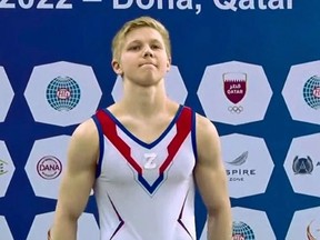 Russian artistic gymnast Ivan Kuliak displayed the letter "Z" on the front of his outfit. Russian forces have used the letter as an identifying symbol on their vehicles in Ukraine.