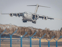 A C-17 Globemaster cargo plane lands at Rzeszow-Jasionka Airport in Poland, on February 16, 2022.