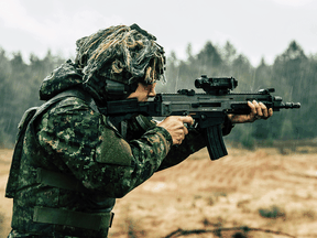 A Canadian soldier trains at Camp Adazi, Latvia on May 18, 2021.