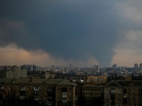 Smoke rises after shelling near Kyiv, Ukraine March 24, 2022.