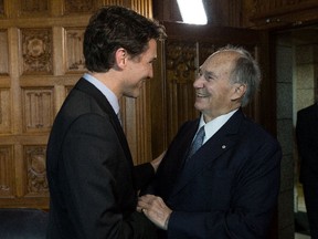 Prime Minister Justin Trudeau, left, meets with the Aga Khan in Ottawa, in 2016.