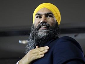 NDP Leader Jagmeet Singh attends an election night event in Burnaby, B.C., in a file photo from Oct. 21, 2019. Singh's post-election deal to support the minority Liberal government has destroyed NDP credibility, writes Rex Murphy.