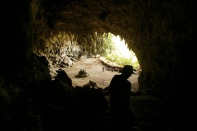 Archaeologist Douglas Hobbs surveys the cave at Liang Bua where the remains were discovered.
