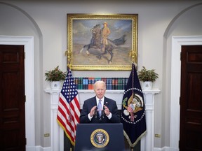 U.S. President Joe Biden delivers remarks on Russia and Ukraine from the Roosevelt Room of the White House April 21, 2022 in Washington, DC.