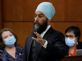 Canada's New Democratic Party leader Jagmeet Singh speaks during Question Period in the House of Commons in Ottawa, Ontario, Canada November 24, 2021. REUTERS/Blair Gable