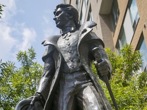 This is a statue of Alexander Wood, a Toronto pioneer adopted as a icon of the city's gay community due. His statue has now been removed due to his tenuous connections to the residential school system.