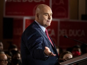 Ontario Liberal Party Leader Steven Del Duca speaks in Toronto, Saturday, March 26, 2022, as the party announces its first platform plank ahead of the provincial election.