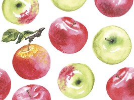 Watercolor apples pattern. All object made in vector. Each one is separately.