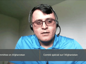 Former Canadian Forces interpreter Ghulam Faizi testifies to a meeting of the House of Commons special committee on Afghanistan on April 11, 2022. Faizi accused the Trudeau Liberals of using their families and their safety as political pawns.