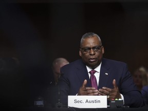 U.S. Secretary of Defense Lloyd Austin testifies before the Senate Armed Services Committee on April 7, 2022 in Washington, DC.