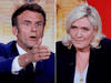 La Republique en Marche party candidate Emmanuel Macron and Rassemblement National candidate Marine Le Pen during a televised election debate on April 24, 2022.