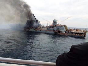 The first photos and video of Russia's damaged Moskva missile cruiser emerged online Monday, although they remain unverified.