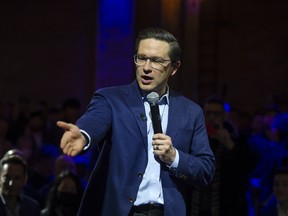 Federal Conservative party candidate Pierre Poilievre speaks at The Roundhouse in Toronto, Tuesday April 19, 2022.