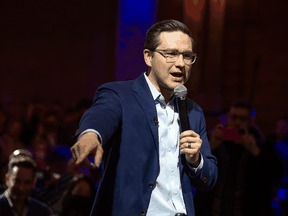 Federal Conservative party candidate Pierre Poilievre speaks at The Roundhouse in Toronto, Tuesday April 19, 2022.