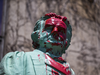 A statue of Egerton Ryerson was covered in paint and toppled over as part of a protest against the man known for his involvement in creating Canada's residential school system, in Toronto, Ont. on Tuesday June 1, 2021.